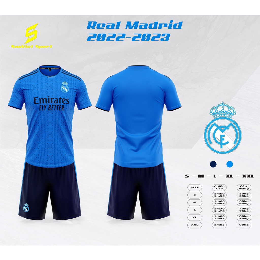 Bộ quần áo đá banh CLB Real Madrid 22-23 xanh dương