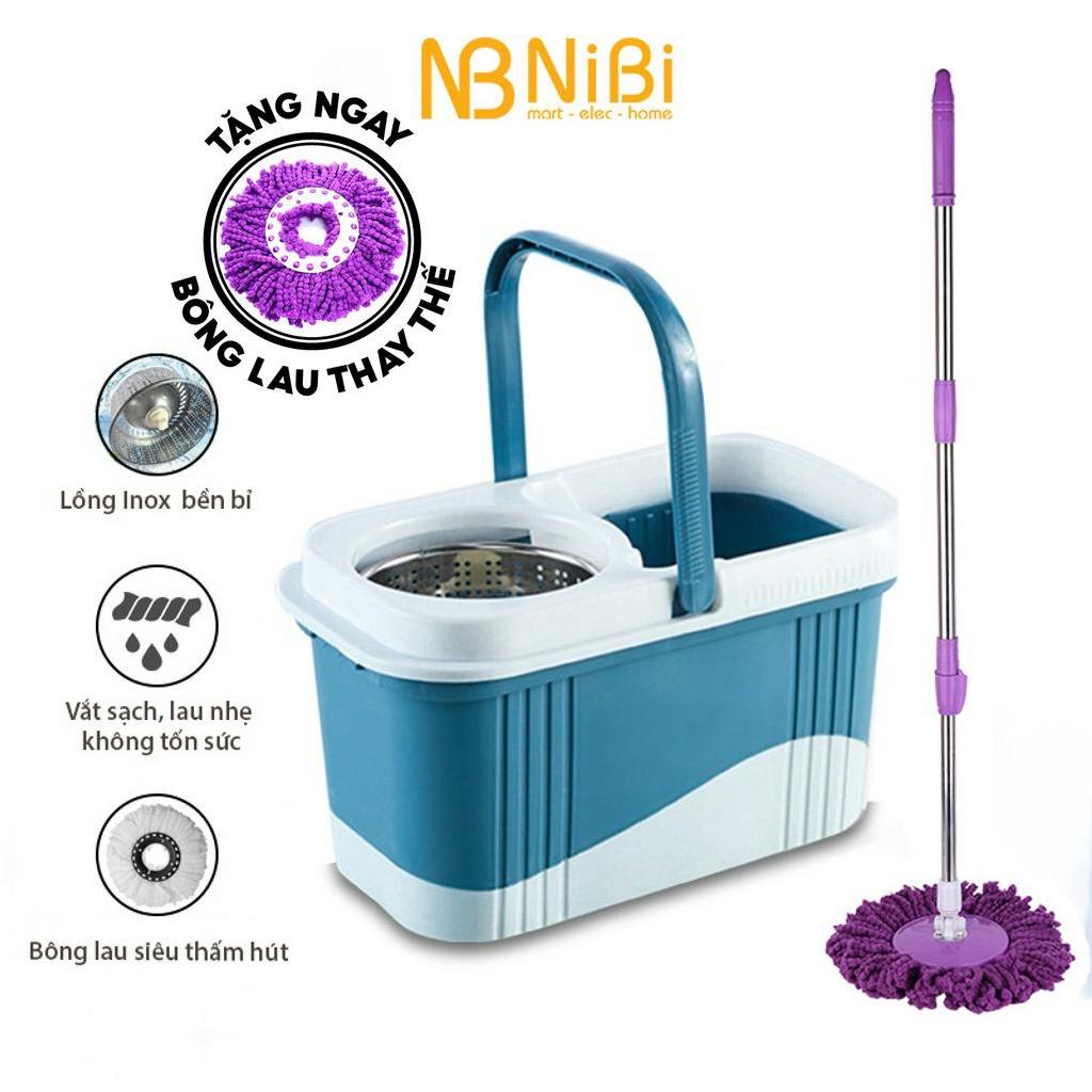 Bộ cây lau nhà 360 độ công nghệ Thái Lan, bộ chổi lau nhà 360 độ Nibi, Tặng thêm bông lau thay thế