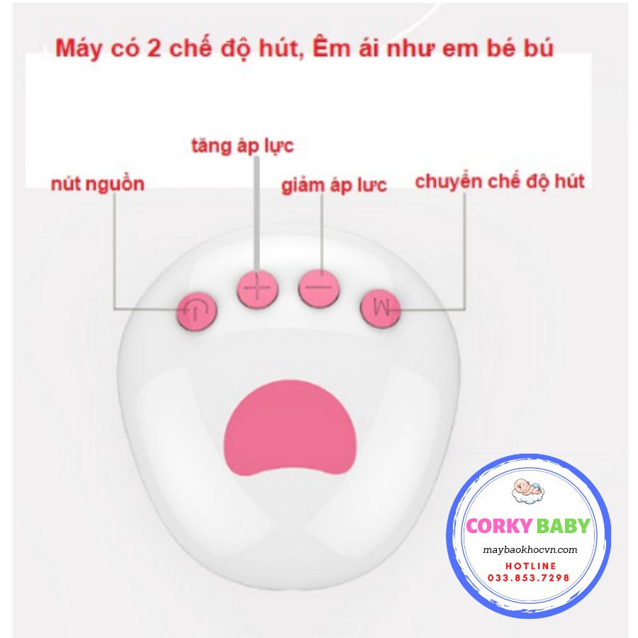 Máy hút sữa CORKY BABY MH01 - tích hợp 2 chế độ hút (massa và vắt sữa), Pin tích điện tiện lợi.