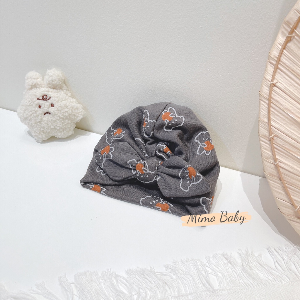 Mũ turban màu xám đen họa tiết hình gấu cho bé MTB95 Mimo Baby