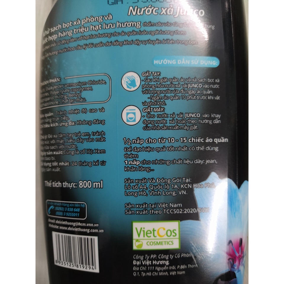 Nước xả Junco chai 800ml Hương nước hoa tươi mới Đen-xanh