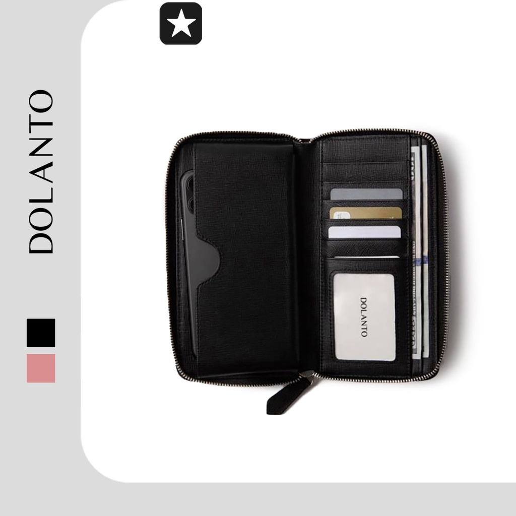 Bóp Dài PHONE Cầm Tay Ví Da Thật Saffiano Khóa Kéo Sang Trọng DOLANTO Unisex Dành Cho Nam Nữ
