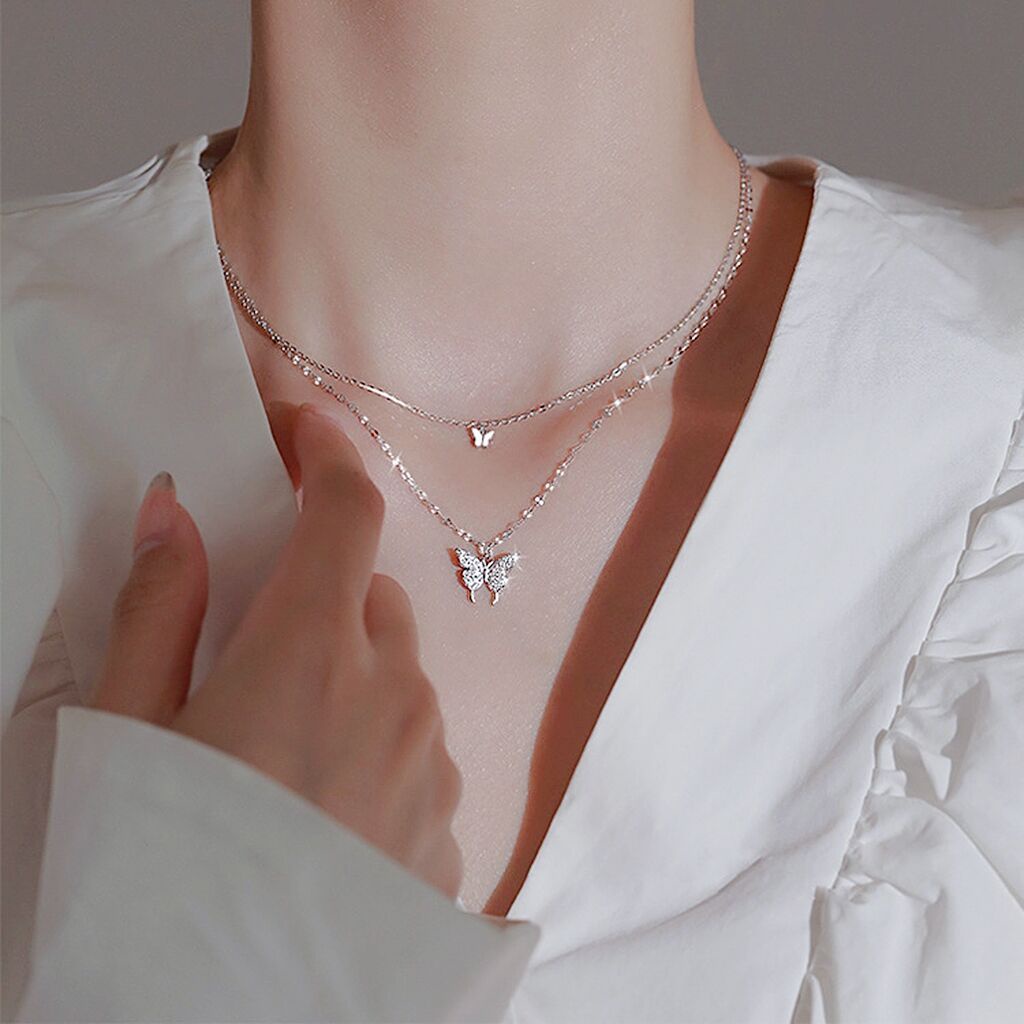 Vòng Cổ Choker Hai Lớp Mặt Hình Bướm Sang Trọng Đơn Giản Dành Cho Nữ