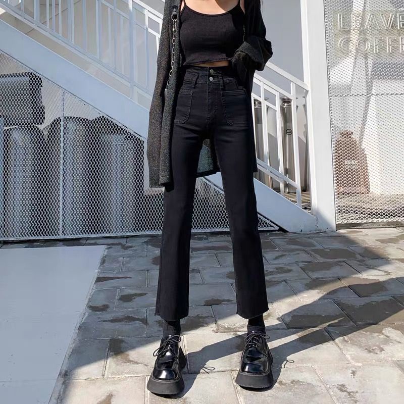 Quần jean ống suông rộng lưng cao thời trang xuân hè