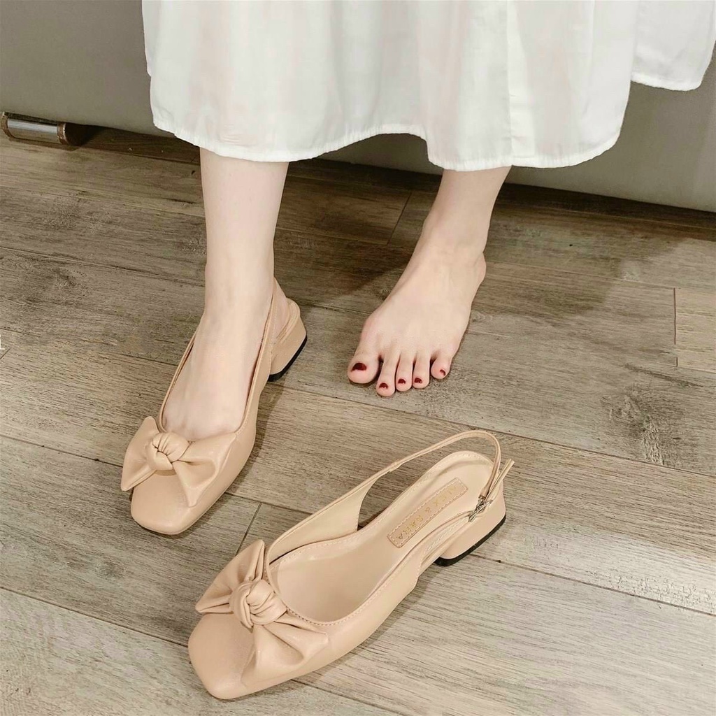 Giày sandal nữ dây khóa sau mũi phối nơ da 3 màu hot H159