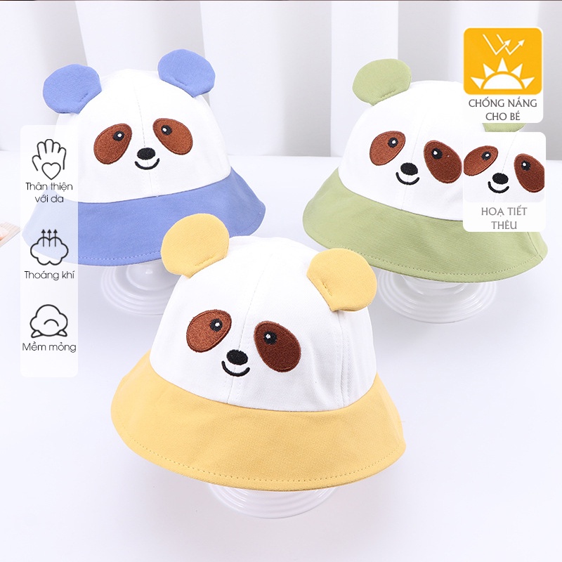 Nón chống nắng cho bé PocoHOme 6 -18 tháng, mũ trẻ em rộng vành họa tiết gấu tthời trang dễ thương bé trai, bé gái phong