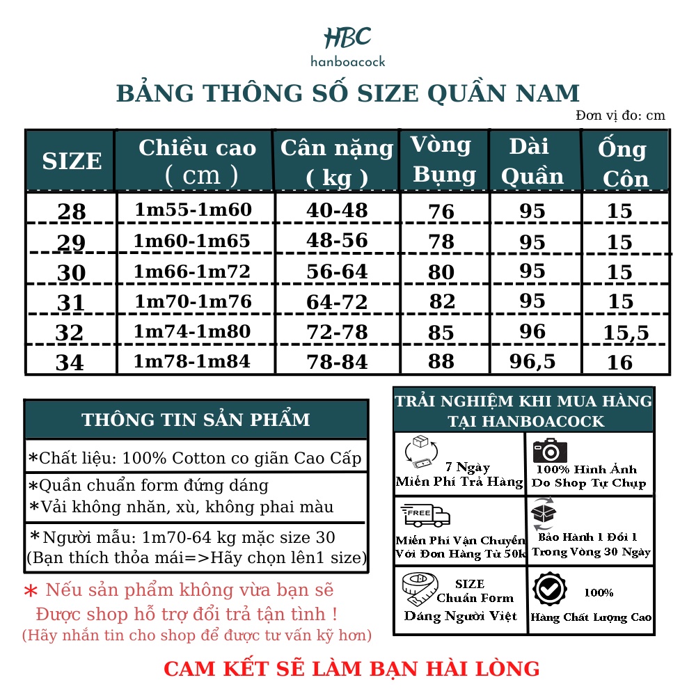 Quần sọt nam, Quần ngắn tây âu nam HANBOACOCK Vải Mềm, Vải Mịn, Không Nhăn Không Xù Không Phai Màu