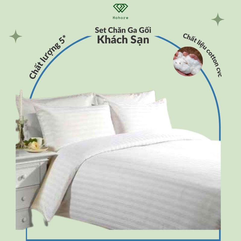 Set chăn ga gối khách sạn 4 món riotex chất liệu cotton trắng sọc 3F cao cấp đủ size