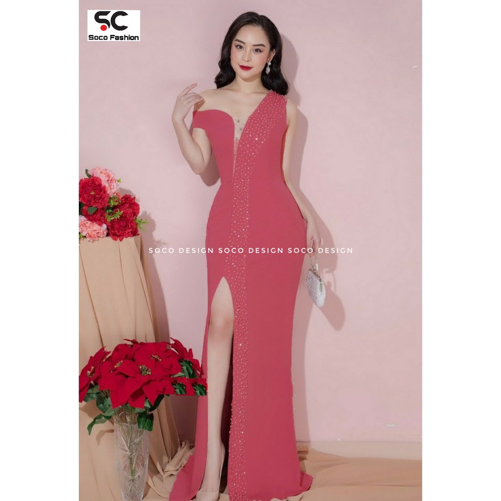 Đầm dạ hội lệch vai cao cấp Soco design SC23241