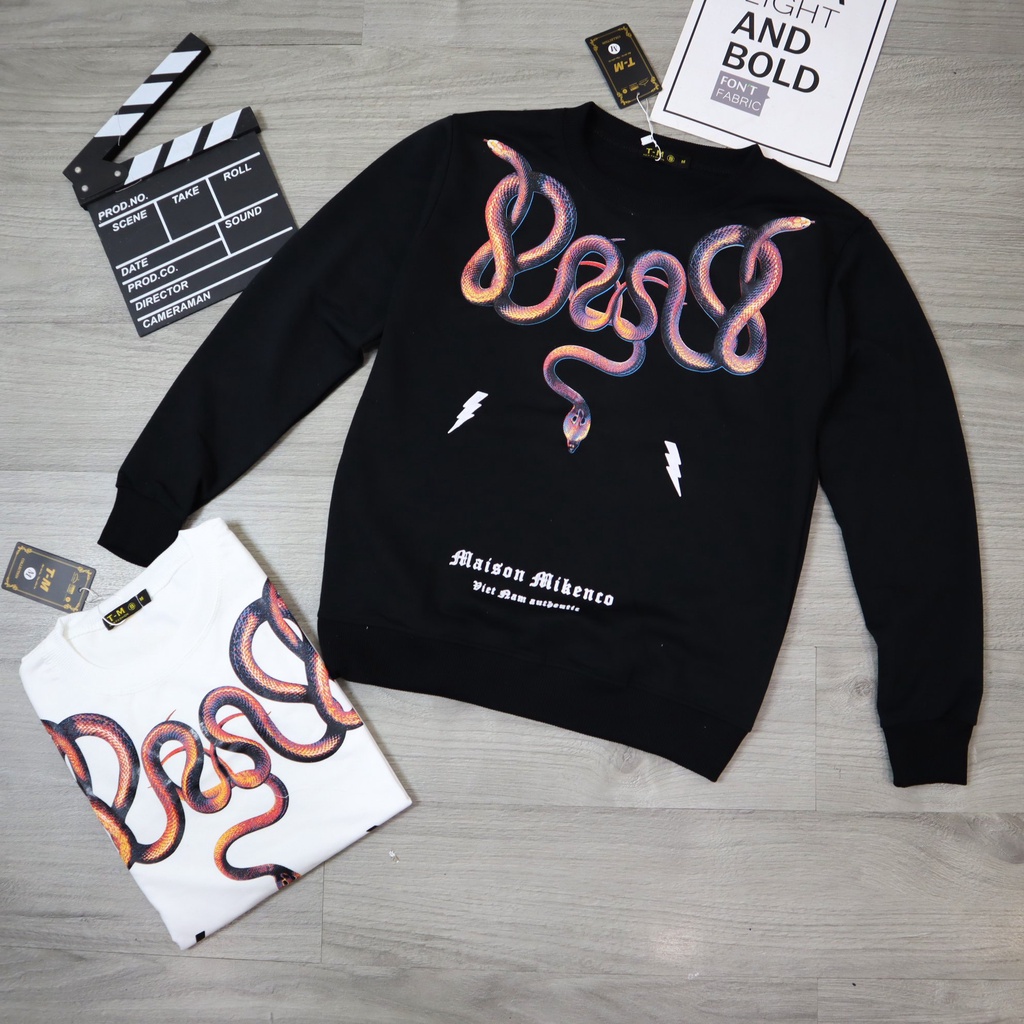 Áo Sweater Chất Nỉ Nam Nữ In Họa Tiết, Áo Thun Nam Dài Tay In Hình Rắn Vải Mềm Mịn Giữ Ấm Co Giãn Tốt 2 Màu Trắng, Đen | BigBuy360 - bigbuy360.vn