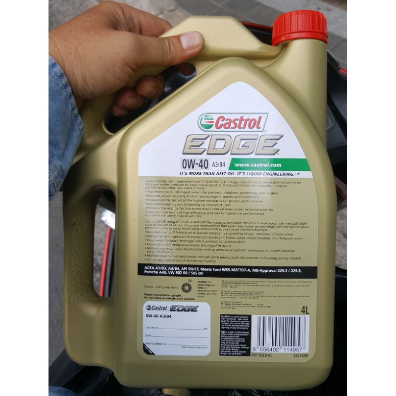 Nhớt chính hãng Castrol Edge 0W40 SN/CF 4 Lít