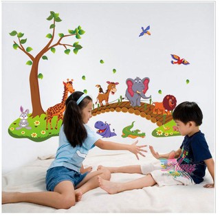 [siêu rẻ] Decal dán tường thú qua cầu