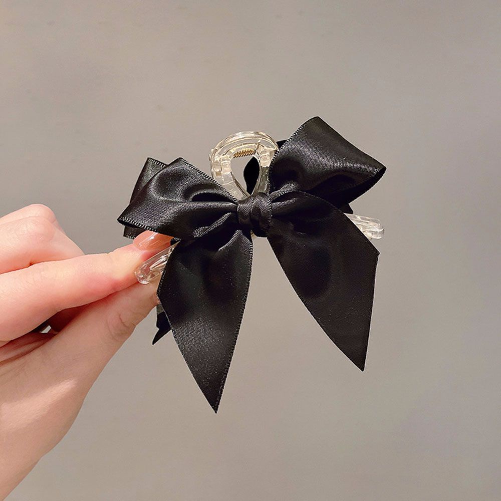 Kẹp Tóc Acrylic Đính Nơ Ruy Băng Màu Trắng / Đen Dễ Thương Thời Trang Cho Nữ