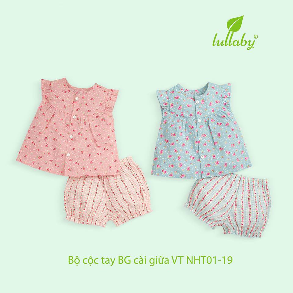 Bộ quần áo trẻ em cộc tay chữ A cài giữa dành cho bé gái chính hãng lullaby [ NHT01-19 - NHT15-19 ]