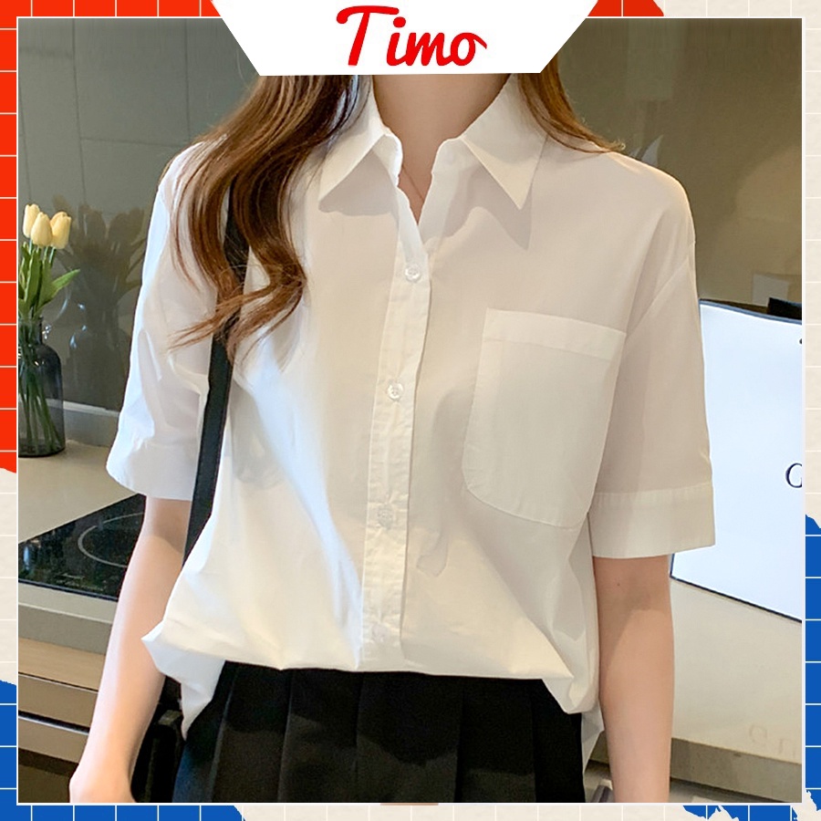 Áo sơ mi nữ, áo sơ mi tay ngắn thời trang form rộng, sangọng phong cách Unisex trẻ trung năng động phù hợp mùa hè AO006