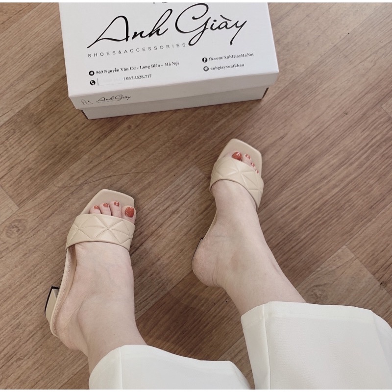 DL70 - Guốc quai ngang da lì trần trám gót vuông 3p hàng VNXK