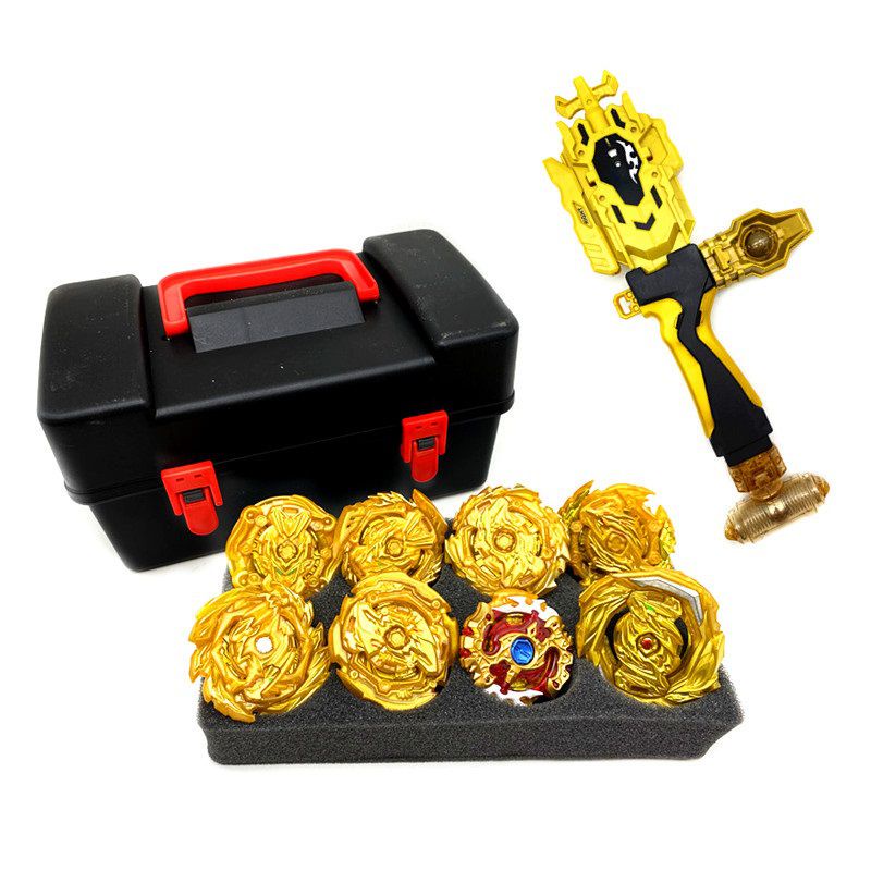 【COD】 8 cái Golden Beyblade Set Gyro Burst Với Launcher Hộp lưu trữ di động