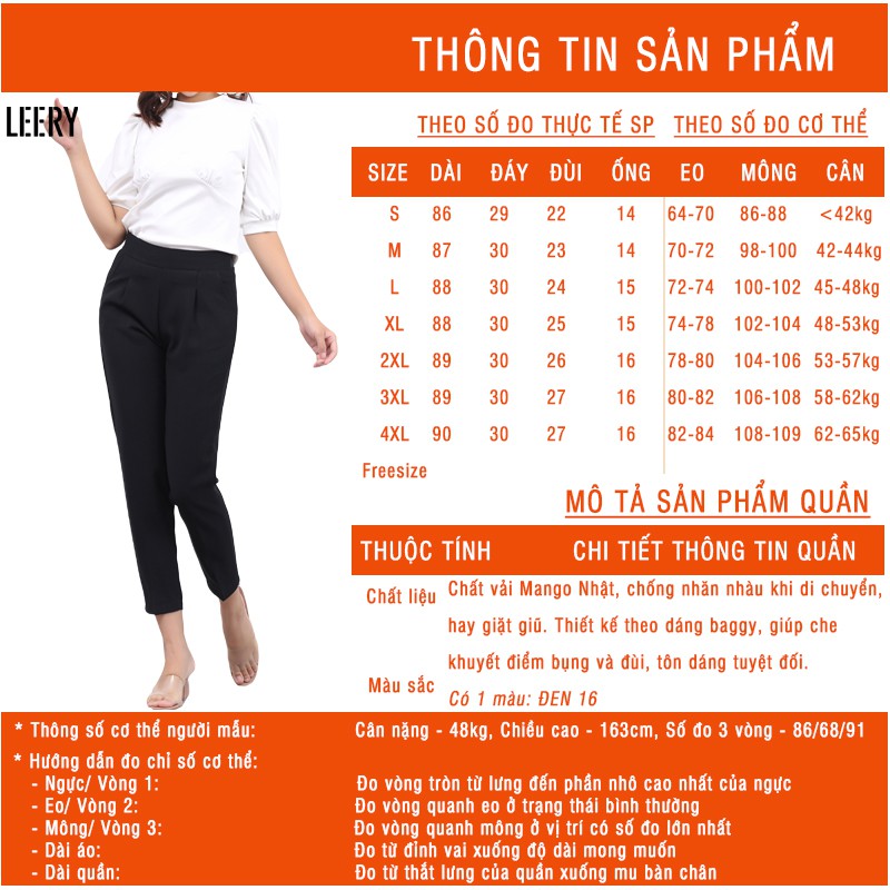 Quần Baggy nữ size lớn, quần dài đen công sở cho nữ thiết kế lưng chun cao cấp QD16DEN - LEERY