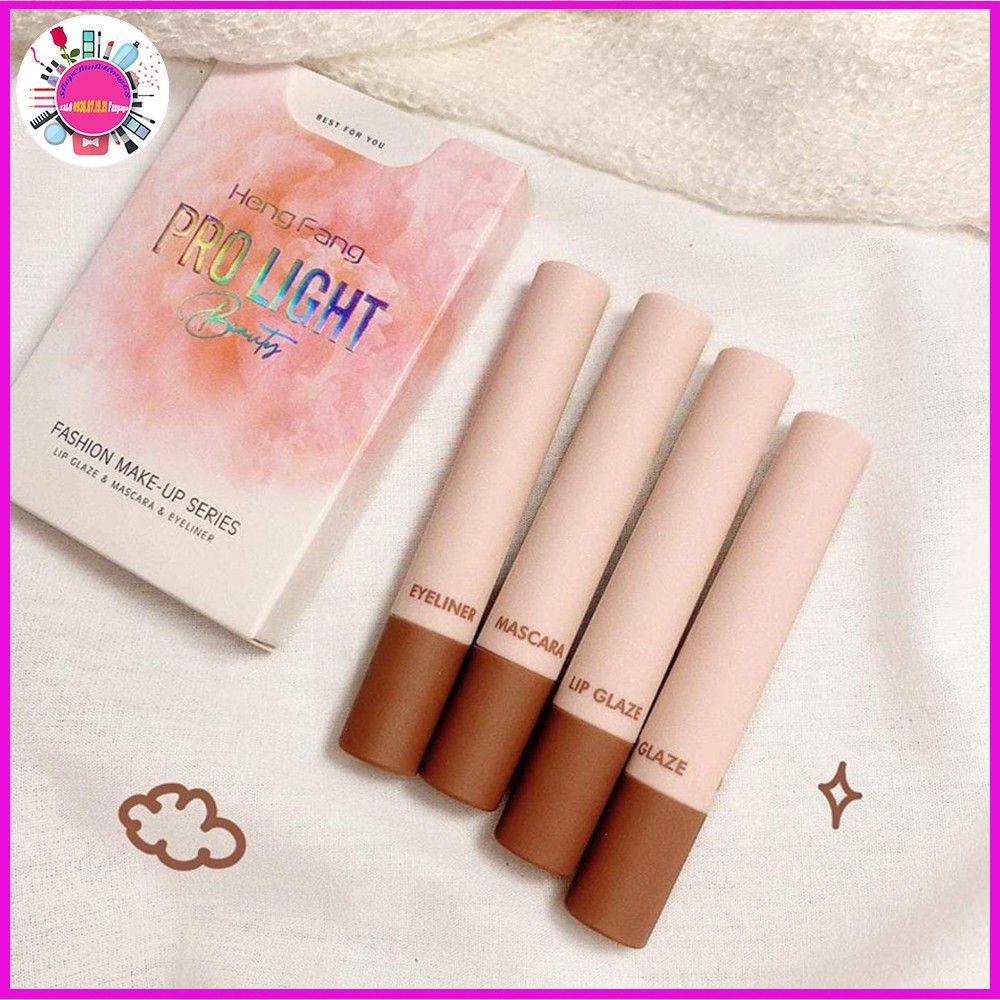 Set Trang Điểm PRO LIGHT: 1 Mascara + 1 Kẻ Mắt + 2 Son Lì của Feng Hang Hot Trend 2021