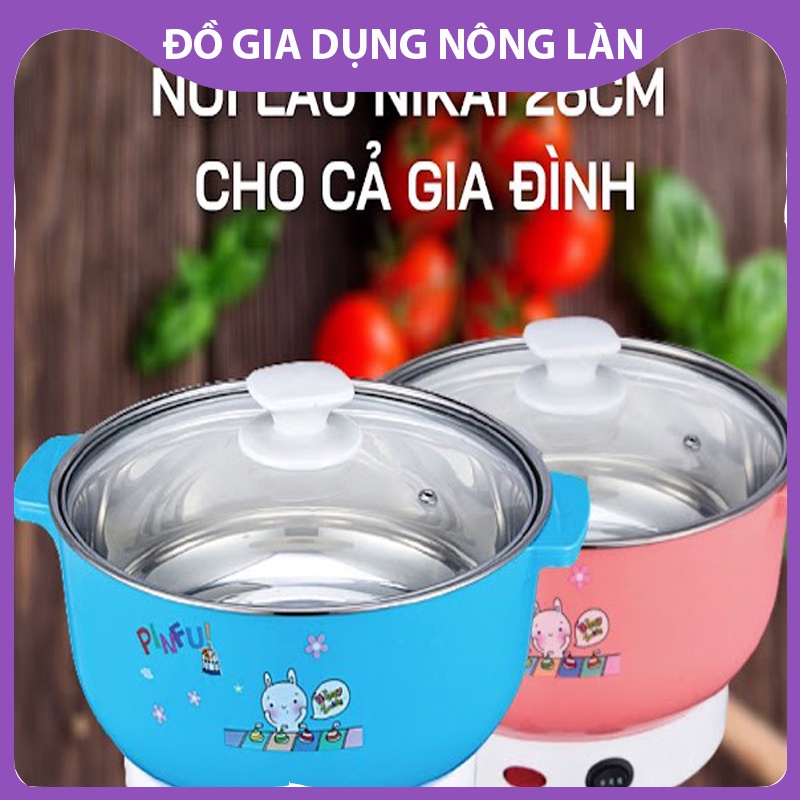 Nồi lẩu điện mini 26cm Nikai vung kính 1000W - Nồi lẩu đa năng gia đình 26cm siêu tốc NL Shop