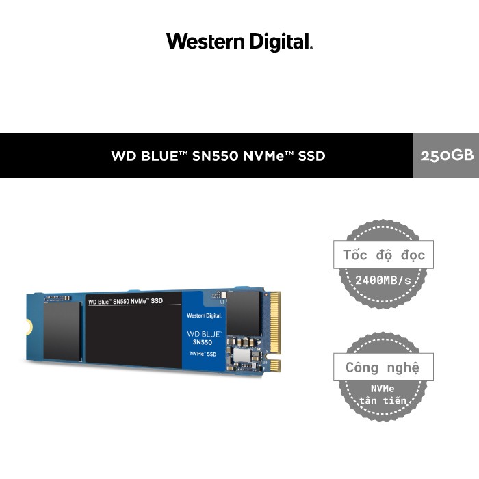 Ổ cứng SSD WD Blue SN550 250GB M.2 2280 NVMe Gen3 x4 WDS250G2B0C