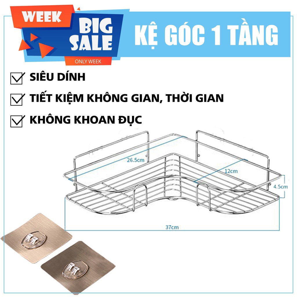 Kệ Góc Để Đồ Nhà Tắm Chất Liệu Inox Không Gỉ, Kệ Để Dầu Gội ,Xà Bông Sữa Tắm Tặng Kèm Miếng Dán Tường Siêu Chắc Chắn