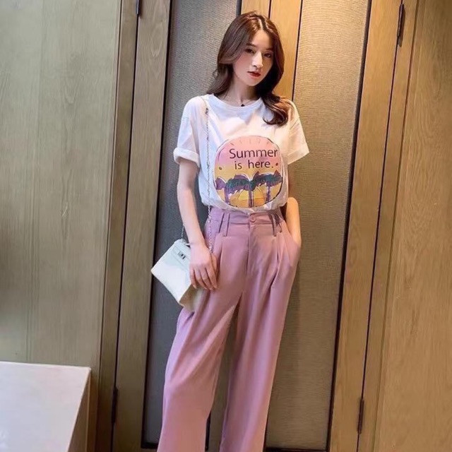 Set áo phông quần tím hot trend