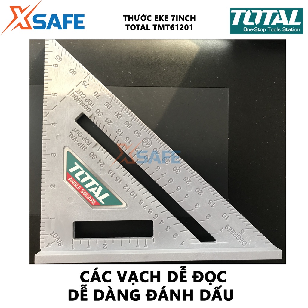 Thước ê ke 7 inch TOTAL TMT61201 Thước đo kích thước 7in*7in, chất liệu ABS, trọng lượng thước nhẹ chịu tác động cao