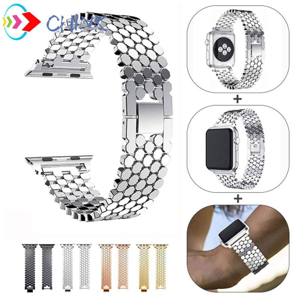 CHINK Luxury Scales Shape Link Stainless Steel Watch Band iWatch Wrist Replacement Metal Strap Bracelet For Apple Watch Series 5 4 3 2 1 38-44mm