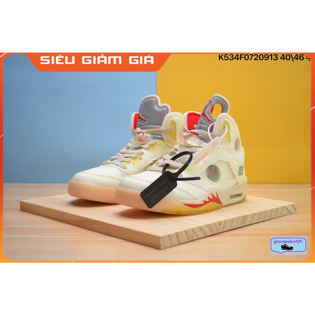 Giày thể thao Air Jordan 5 Retro Off White Sail trắng hồng siêu đẹp, siêu chất cho nam và nữ