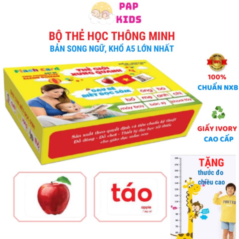 Bộ thẻ học thông minh cho bé sơ sinh Flashcard loại to khổ A5 đồ chơi giáo dục sớm cho trẻ từ 0 đến 6 tuổi
