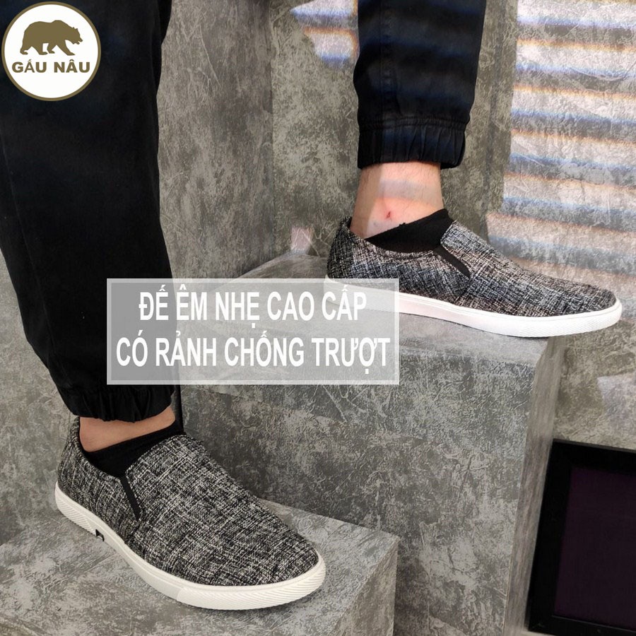 Giày lười nam thân vải siêu tốt đế chống trượt thơi trang GN216 Gấu nâu