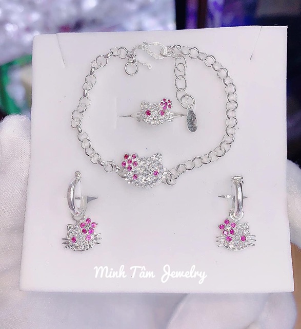 Bộ trang sức bạc ta Mèo kitty cho bé-bán lẻ món