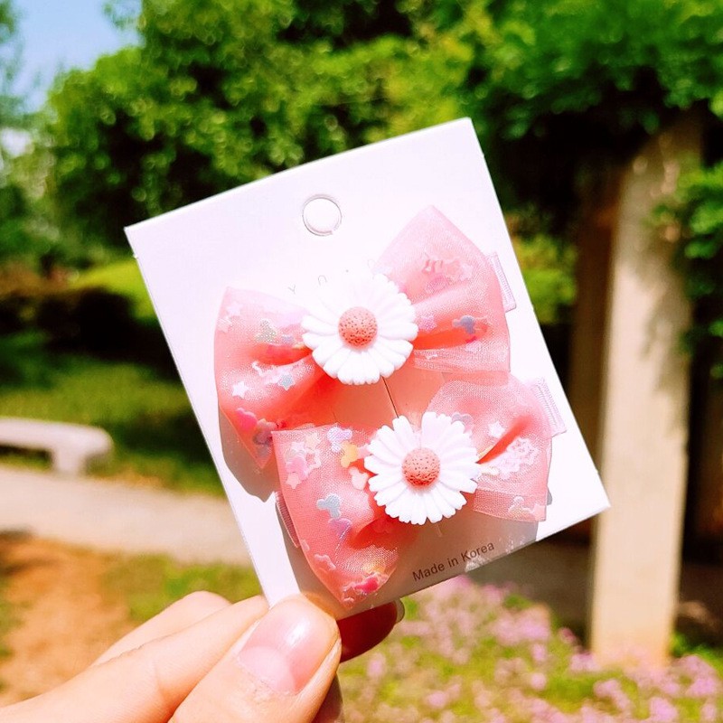 Set 2 cái kẹp nơ vải von cho bé gái hình hoa cúc