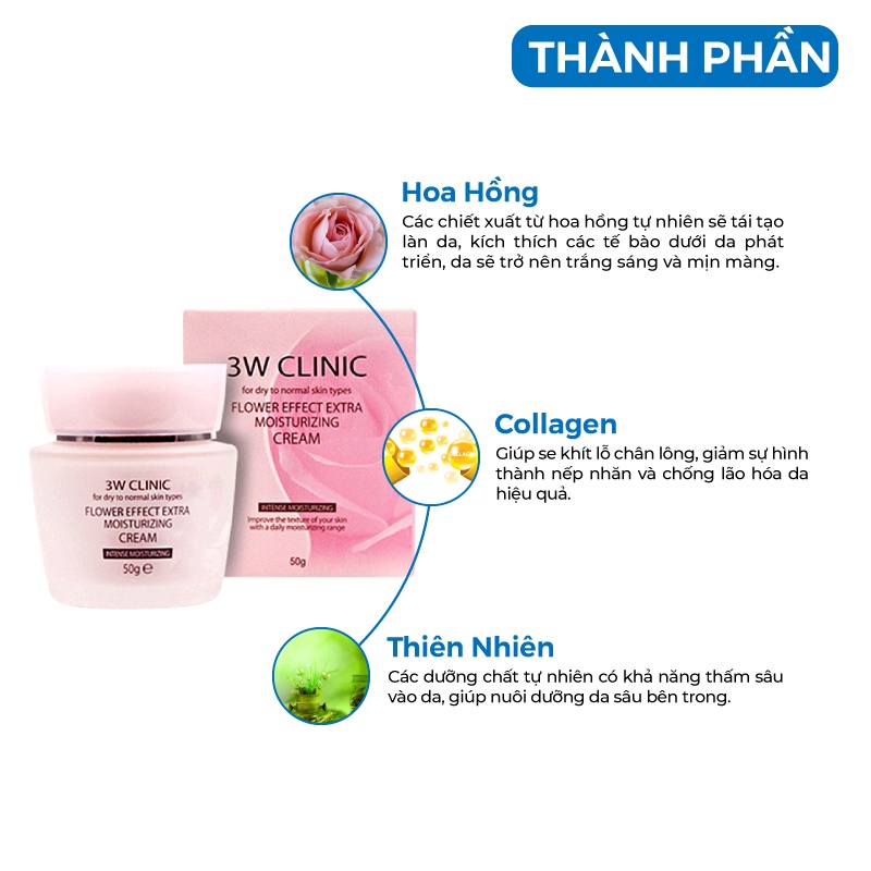 Kem trắng da - Kem dưỡng trắng da dưỡng ẩm chiết xuất từ Hoa Hồng 3W Clinic Hàn Quốc 50ml