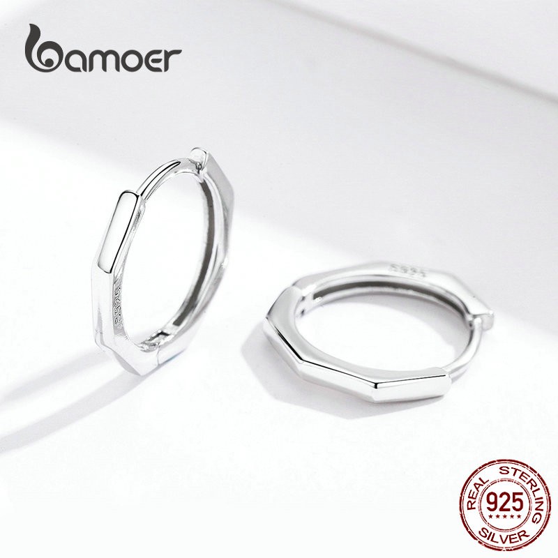 Khuyên tai Bamoer dạng tròn Bạc 925 đơn giản cho nữ