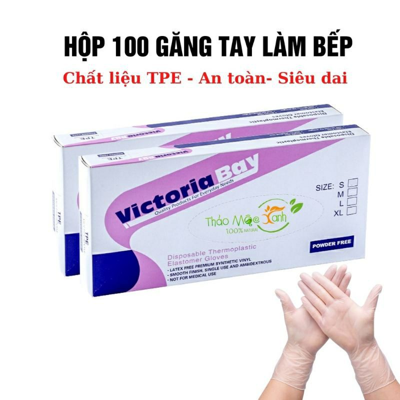 Hộp 100 găng tay cao su TPE Victoria Bay, bao tay siêu dai, loại đẹp#