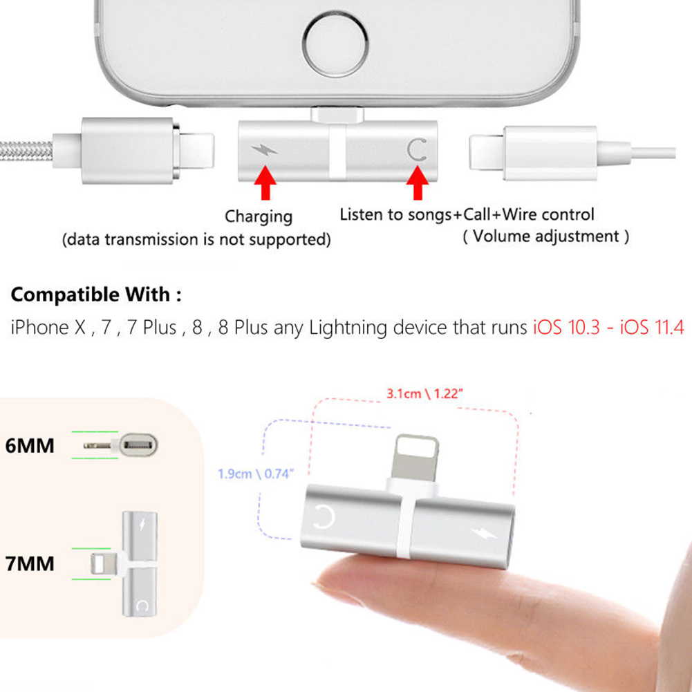 NG Cáp chuyển đổi âm thanh Dual Lightning Jack cho IPhone7 / 8 / X cho iOS Hệ thống mới nhất Sạc cáp tai nghe 2 trong 1