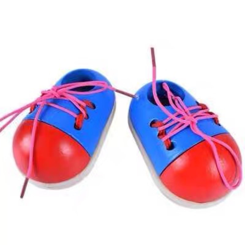 Đồ chơi bé học buộc dây giày gỗ 1 đôi 2 chiếc cho bé