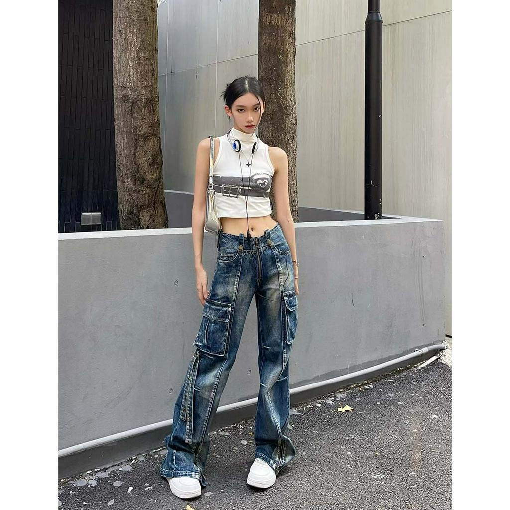 QADCOL Áo Tank Top Cổ Cao Màu Trắng In Họa Tiết Thời Trang Quyến Rũ Kèm Dây Đeo Bên Trong Cho Nữ