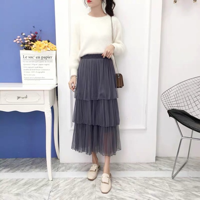 Chân váy lưới xòe 3 tầng xếp ly (ORDER)- Có ảnh thật | BigBuy360 - bigbuy360.vn