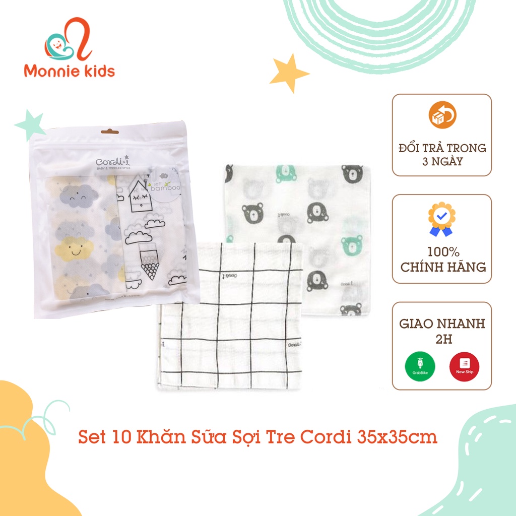 Set 10 Khăn Sữa Sợi Tre Cho Bé Cordi Hàn Quốc 35x35cm