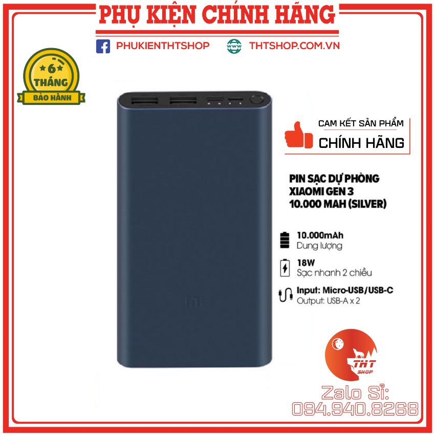 Sạc dự phòng Xiaomi 10000Mah 2 cổng sạc nhanh - Bảo hành 6 Tháng.