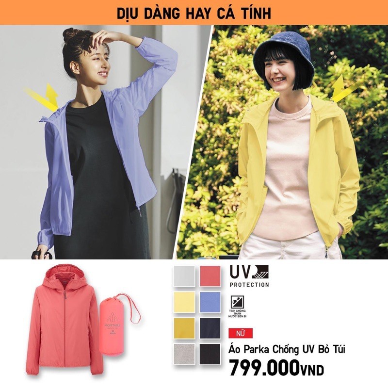 Áo khoác gió Nữ (có mũ) [CHỐNG NẮNG * CHỐNG NƯỚC * CHỐNG GIÓ] - Pocketable UV (UNIQLO Chính hãng) 💖