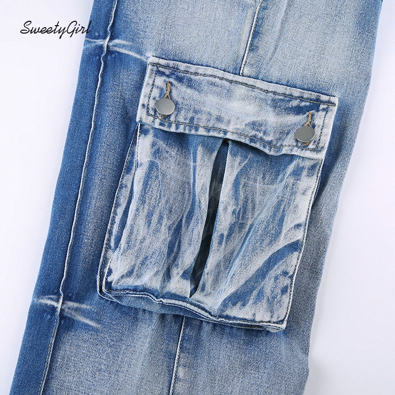 Quần Jeans Denim Lưng Thấp Dáng Rộng Phối Túi Phong Cách Retro Thời Trang 2022 Dành Cho Nữ
