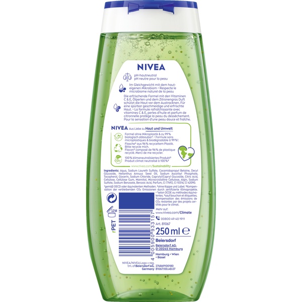 Sữa tắm Nivea ngọc trai hương chanh & sả thơm mát - Nivea Lemongrass & Oil 250ml