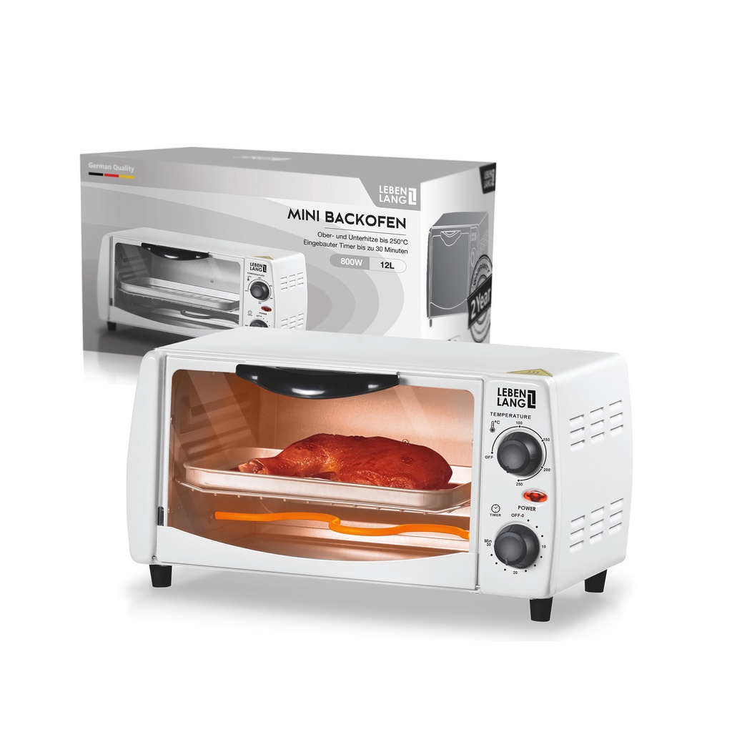 Lò nướng mini đa năng LEBENLANG, công suất 800W, dung tích 12l, bảo hành 24 tháng, màu trắng - LBMT8683W
