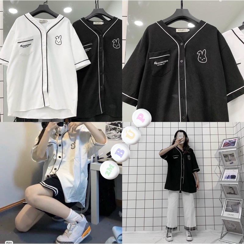 ÁO SƠ MI TAY LỠ BUNNY - áo Unisex Nam Nữ