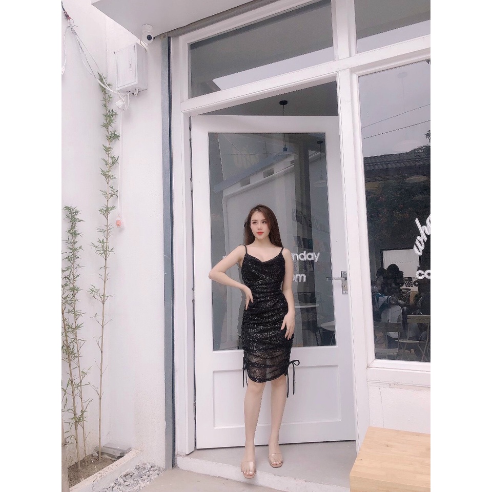 Đầm body dự tiệc sexy sang chảnh 2 dây chất lụa xẻ hông quyến rũ giá yêu (thời trang habie)