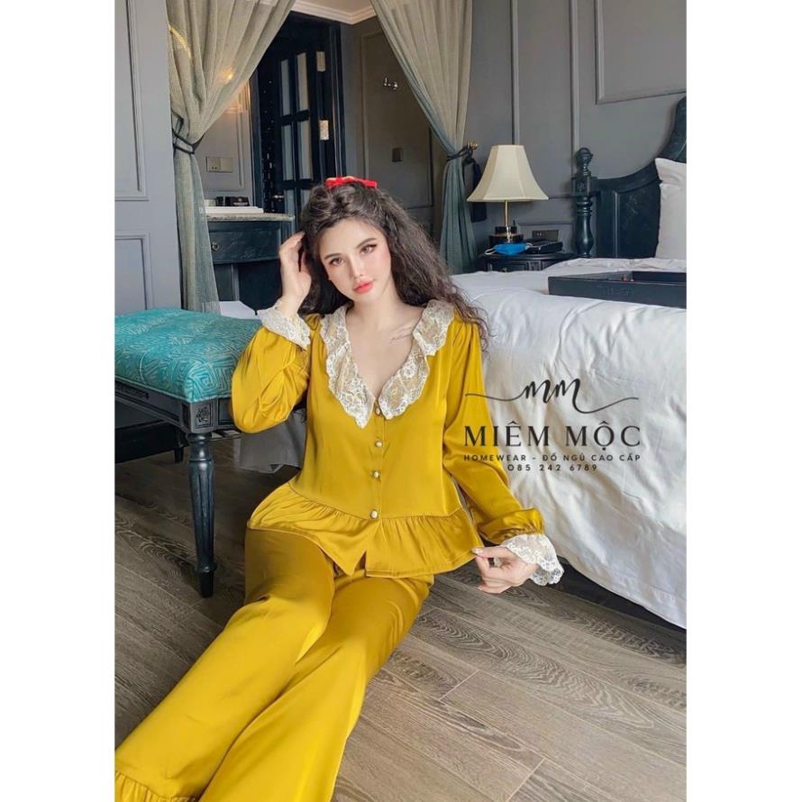 BÁN SỈ _ FREESHIP_ Set Pijama Dài Tay Lụa Cao Cấp phối ren Hàng Quảng Châu SP579
